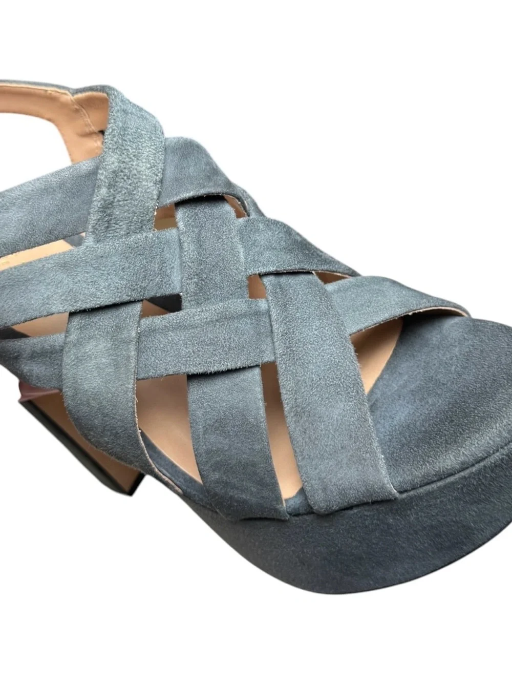 POUR LA VICTOIRE Women's Blue Gray Kid Suede Platform Heels Sandals Size 9.5